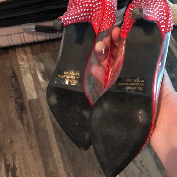 Like new. Worn only once Annie red satin with clear crystals, 2.5” heel - Picture 4 of 8